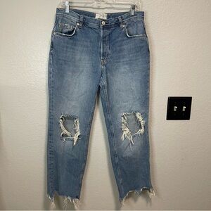 FP We the Free Maggie Mid-Rise Straight-Leg Jeans  Button Fly Raw Hem Size 29